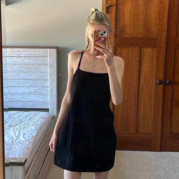 NWOT Women’s FLX Black Activewear Dress w Built-in-Shorts & Removable Padding - Picture 1 of 13